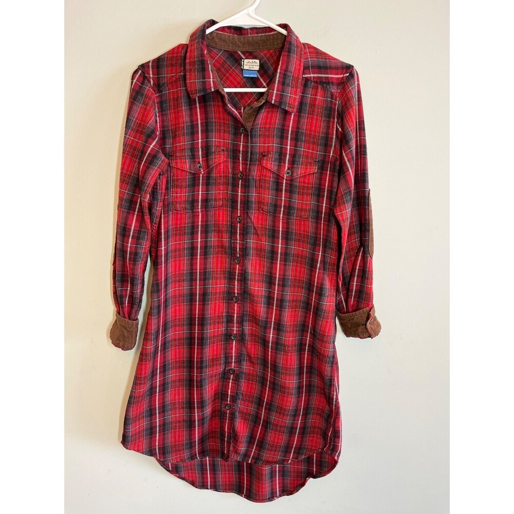 Kavu Jurnee Plaid Flannel Dress Red Black Button Front Long Sleeve Women's Small